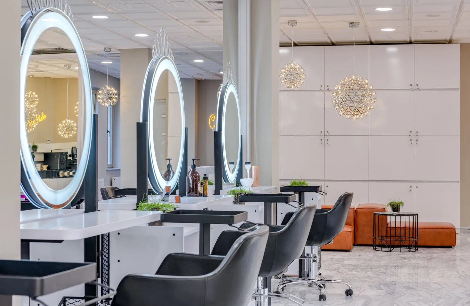 On-site beauty salon and barber station